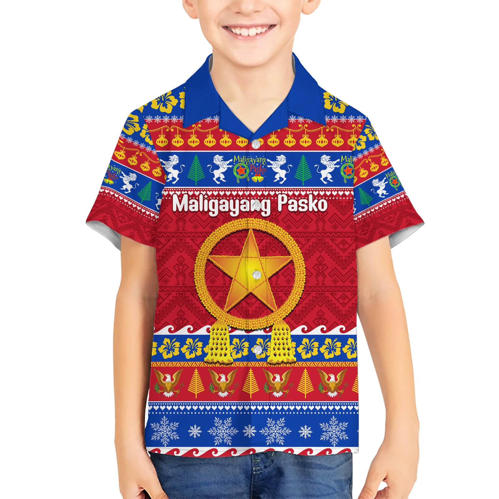 Custom Philippines Christmas Kid Hawaiian Shirt Filipino Parol Maligayang Pasko LT14 Kid Blue - Polynesian Pride