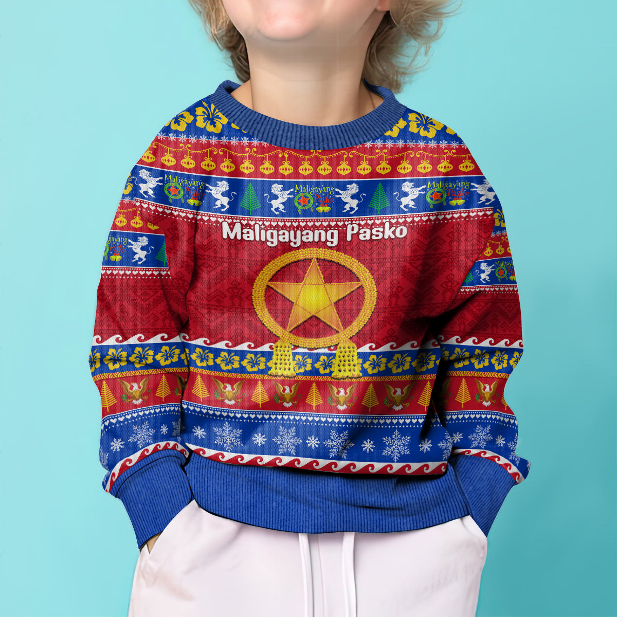 Custom Philippines Christmas Kid Ugly Christmas Sweater Filipino Parol Maligayang Pasko LT14 - Polynesian Pride