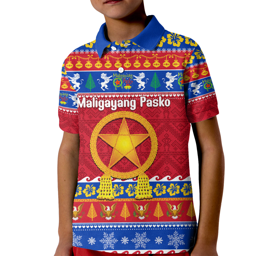 Custom Philippines Christmas Kid Polo Shirt Filipino Parol Maligayang Pasko LT14 Kid Blue - Polynesian Pride