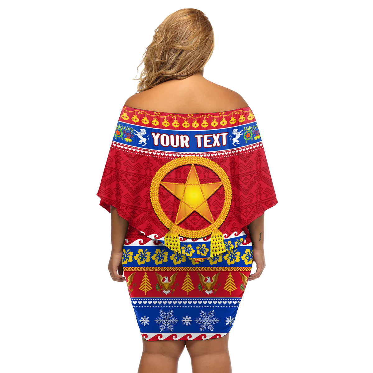 Custom Philippines Christmas Off Shoulder Short Dress Filipino Parol Maligayang Pasko LT14 - Polynesian Pride
