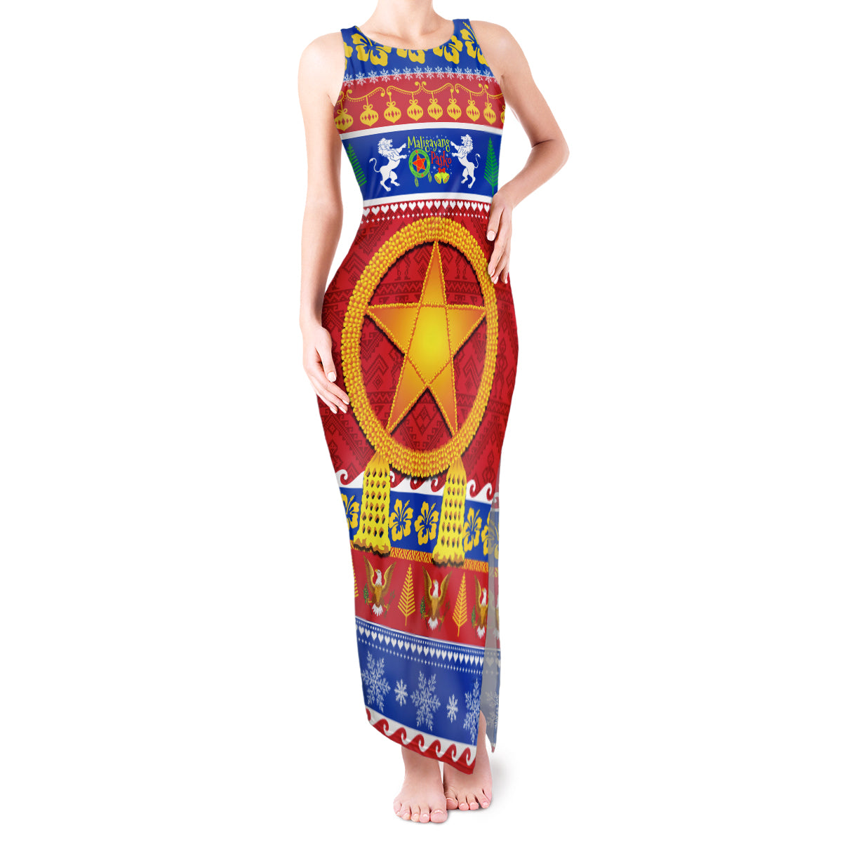 Custom Philippines Christmas Tank Maxi Dress Filipino Parol Maligayang Pasko LT14 Women Blue - Polynesian Pride