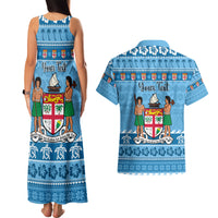 Custom Fiji Christmas Couples Matching Tank Maxi Dress and Hawaiian Shirt Fijian Tapa Marau na Kerisimasi LT14 - Polynesian Pride