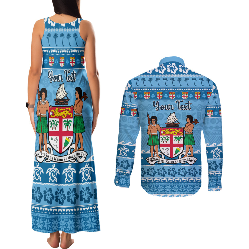 Custom Fiji Christmas Couples Matching Tank Maxi Dress and Long Sleeve Button Shirt Fijian Tapa Marau na Kerisimasi LT14 - Polynesian Pride