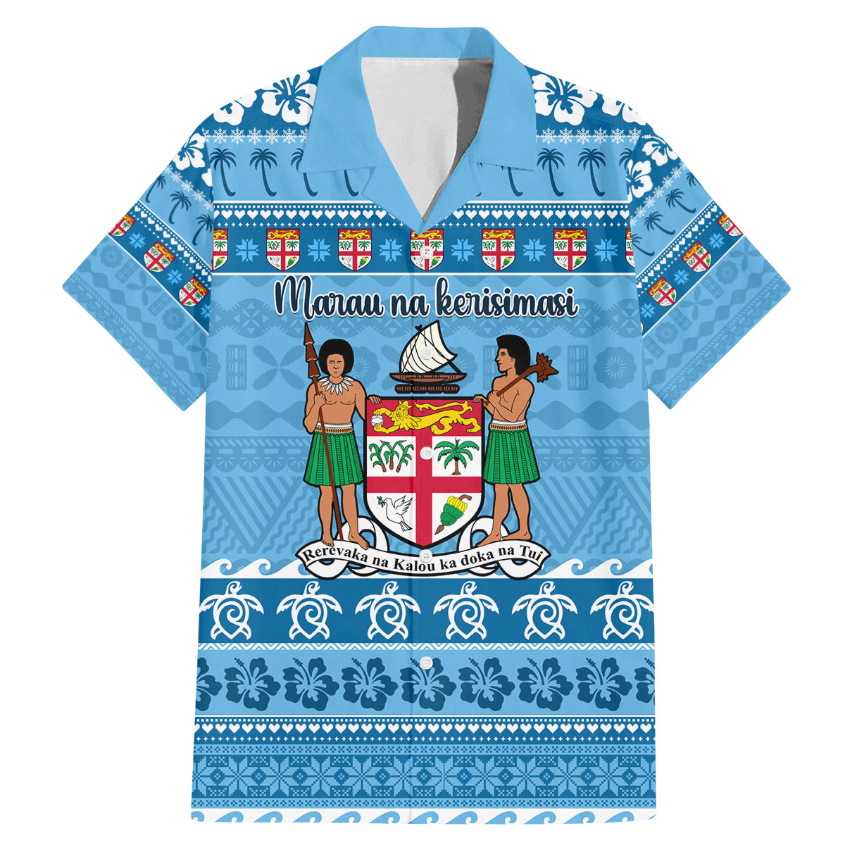 Custom Fiji Christmas Family Matching Mermaid Dress and Hawaiian Shirt Fijian Tapa Marau na Kerisimasi LT14 Dad's Shirt - Short Sleeve Blue - Polynesian Pride