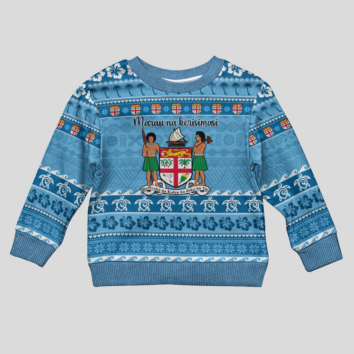 Custom Fiji Christmas Kid Ugly Christmas Sweater Fijian Tapa Marau na Kerisimasi LT14 Kid Blue - Polynesian Pride