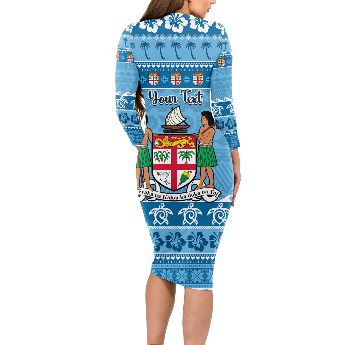 Custom Fiji Christmas Long Sleeve Bodycon Dress Fijian Tapa Marau na Kerisimasi LT14 - Polynesian Pride