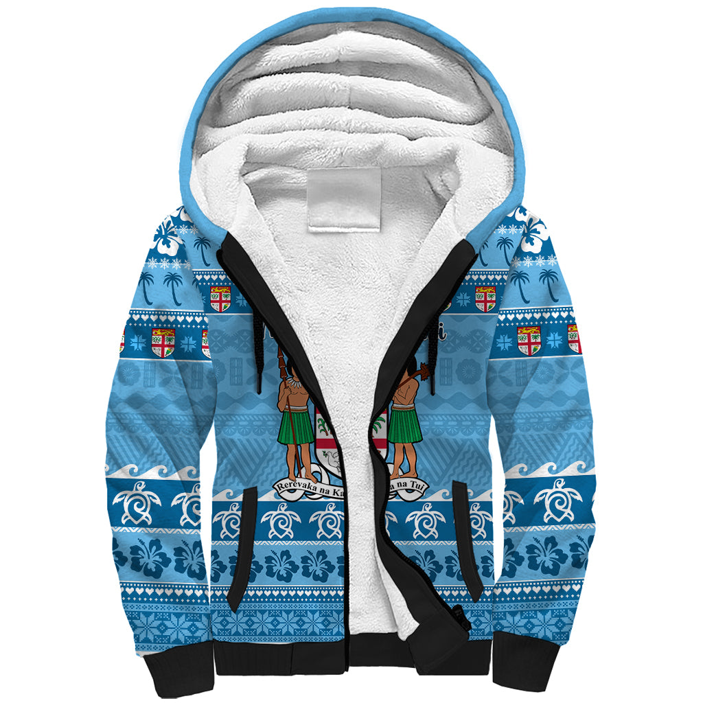 Custom Fiji Christmas Sherpa Hoodie Fijian Tapa Marau na Kerisimasi LT14 Unisex Blue - Polynesian Pride