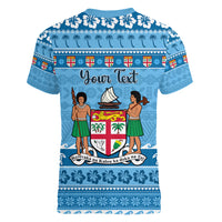 Custom Fiji Christmas Women V Neck T Shirt Fijian Tapa Marau na Kerisimasi LT14 - Polynesian Pride