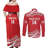 Custom Mate Maa Tonga Couples Matching Off Shoulder Maxi Dress and Long Sleeve Button Shirt 2024 Go Champions LT14 - Polynesian Pride