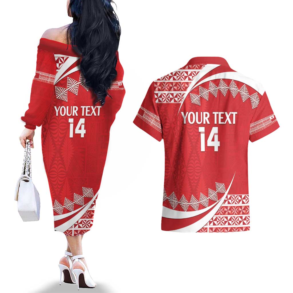 Custom Mate Maa Tonga Couples Matching Off The Shoulder Long Sleeve Dress and Hawaiian Shirt 2024 Go Champions LT14 - Polynesian Pride