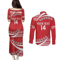 Custom Mate Maa Tonga Couples Matching Puletasi and Long Sleeve Button Shirt 2024 Go Champions LT14 - Polynesian Pride