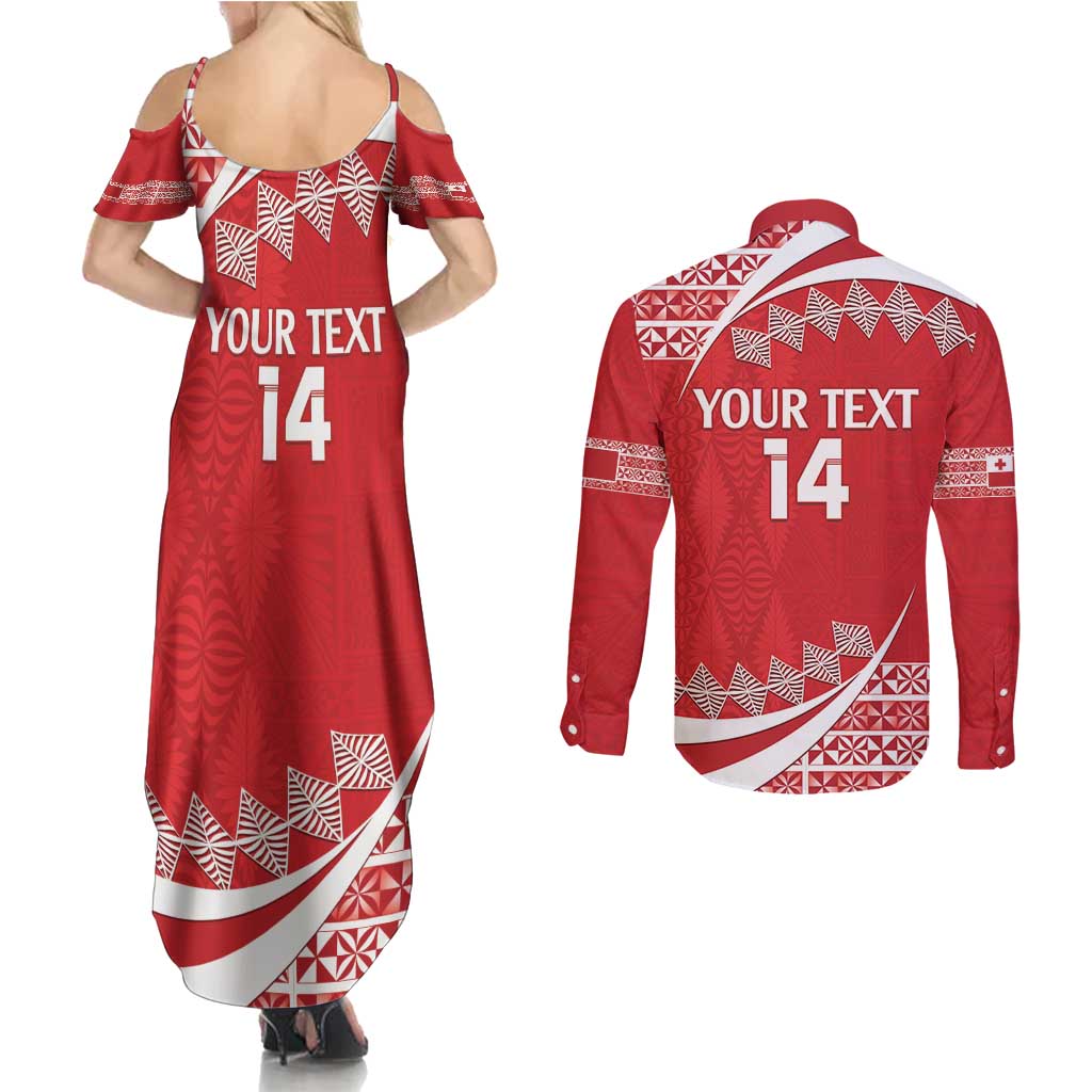 Custom Mate Maa Tonga Couples Matching Summer Maxi Dress and Long Sleeve Button Shirt 2024 Go Champions LT14 - Polynesian Pride