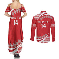 Custom Mate Maa Tonga Couples Matching Summer Maxi Dress and Long Sleeve Button Shirt 2024 Go Champions LT14 - Polynesian Pride