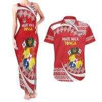Custom Mate Maa Tonga Couples Matching Tank Maxi Dress and Hawaiian Shirt 2024 Go Champions LT14 Red - Polynesian Pride