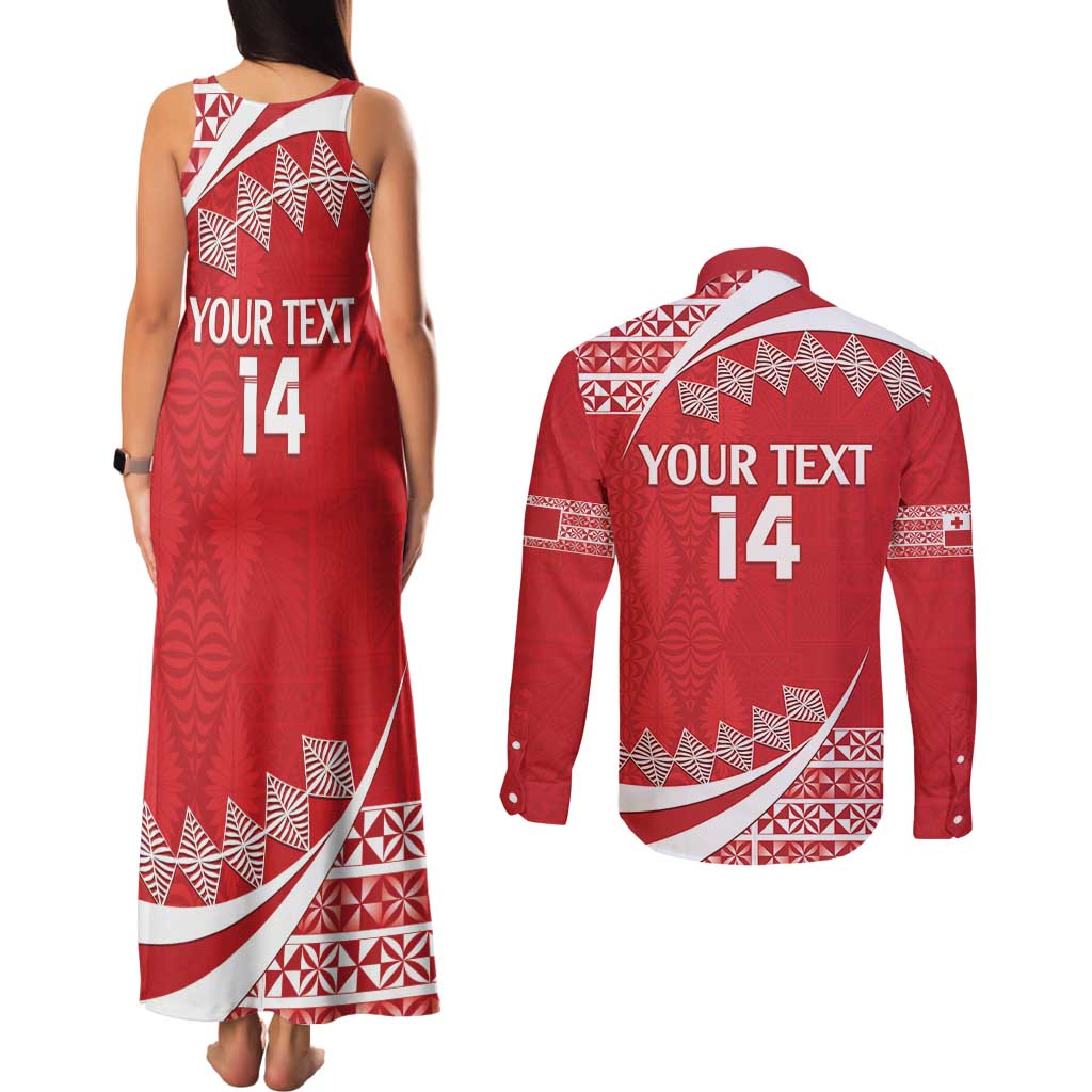 Custom Mate Maa Tonga Couples Matching Tank Maxi Dress and Long Sleeve Button Shirt 2024 Go Champions LT14 - Polynesian Pride