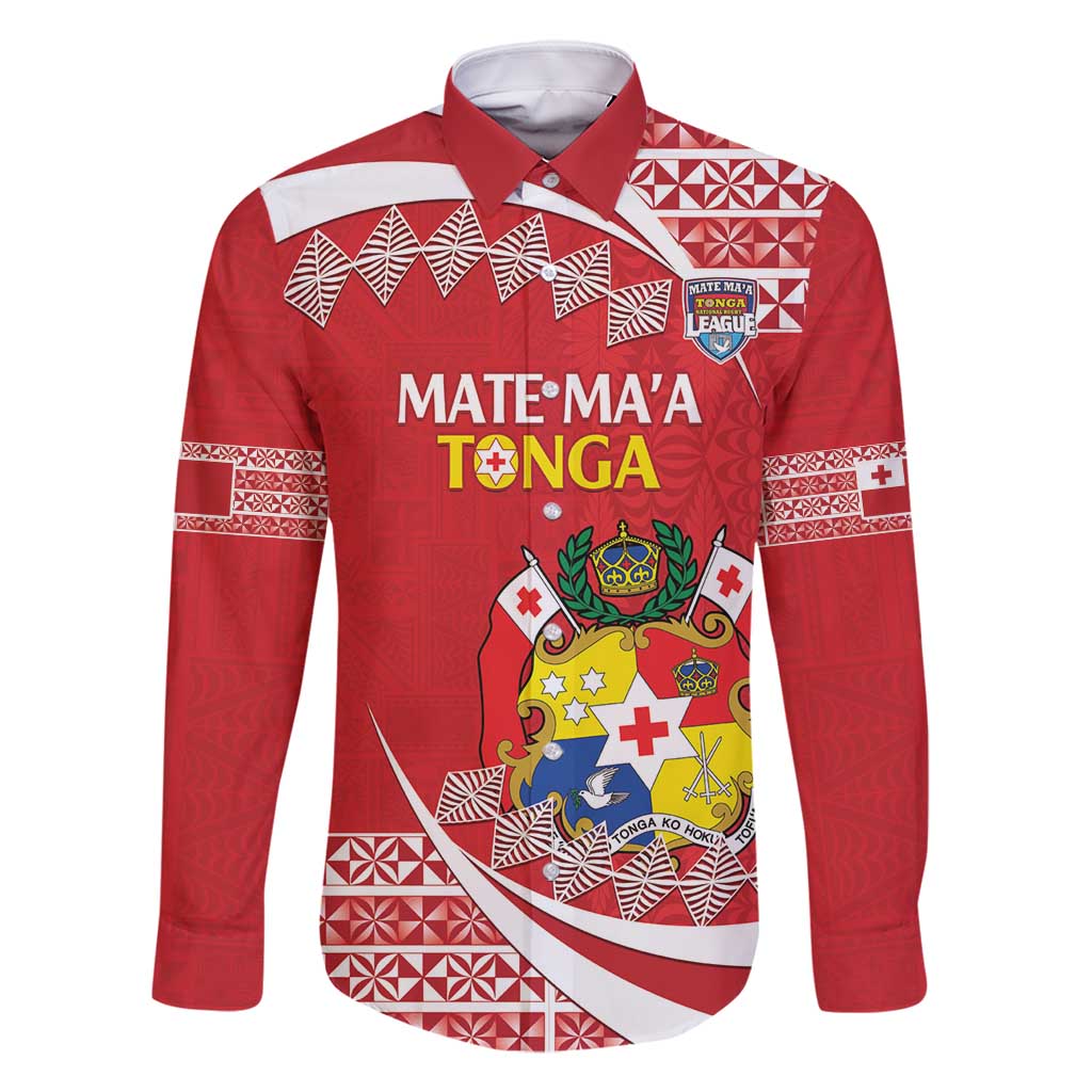 Custom Mate Maa Tonga Family Matching Mermaid Dress and Hawaiian Shirt 2024 Go Champions LT14 Dad's Shirt - Long Sleeve Red - Polynesian Pride