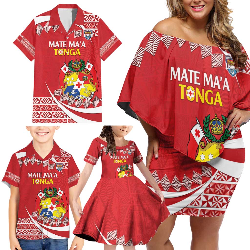 Custom Mate Maa Tonga Family Matching Off Shoulder Short Dress and Hawaiian Shirt 2024 Go Champions