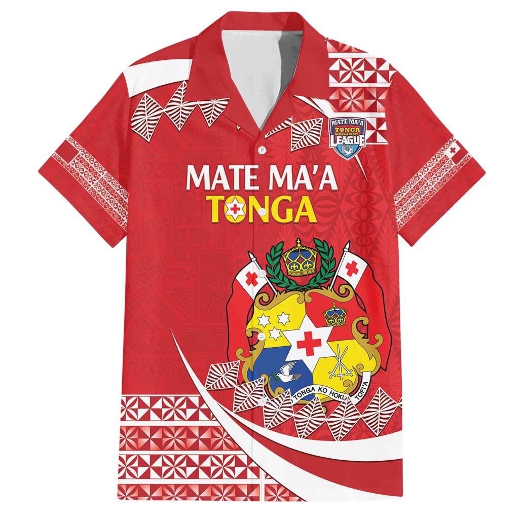 Custom Mate Maa Tonga Family Matching Tank Maxi Dress and Hawaiian Shirt 2024 Go Champions LT14 Dad's Shirt - Short Sleeve Red - Polynesian Pride