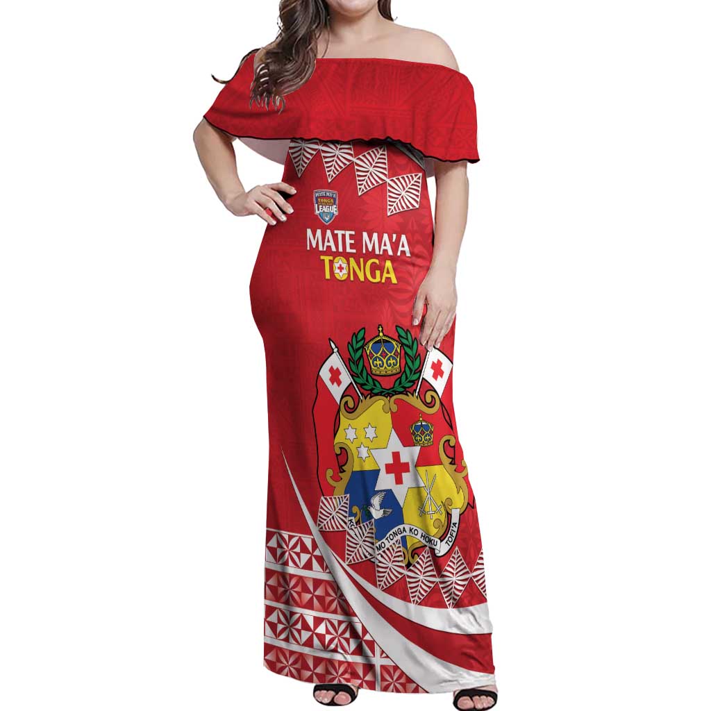 Custom Mate Maa Tonga Off Shoulder Maxi Dress 2024 Go Champions LT14 Women Red - Polynesian Pride