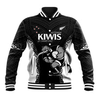 Aotearoa Rugby Custom Baseball Jacket Maori Kiwi - Mascot Style LT14 Unisex Black - Polynesian Pride