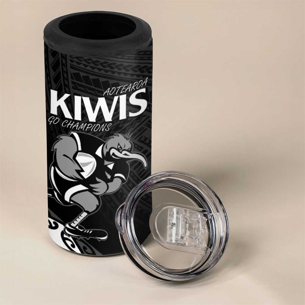 Custom Aotearoa Rugby 4 in 1 Can Cooler Tumbler Maori Kiwi - Mascot Style