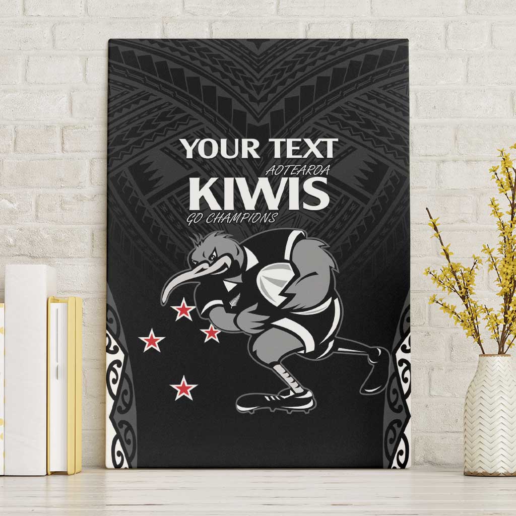Aotearoa Rugby Custom Canvas Wall Art Maori Kiwi - Mascot Style LT14 Without Frame Black - Polynesian Pride