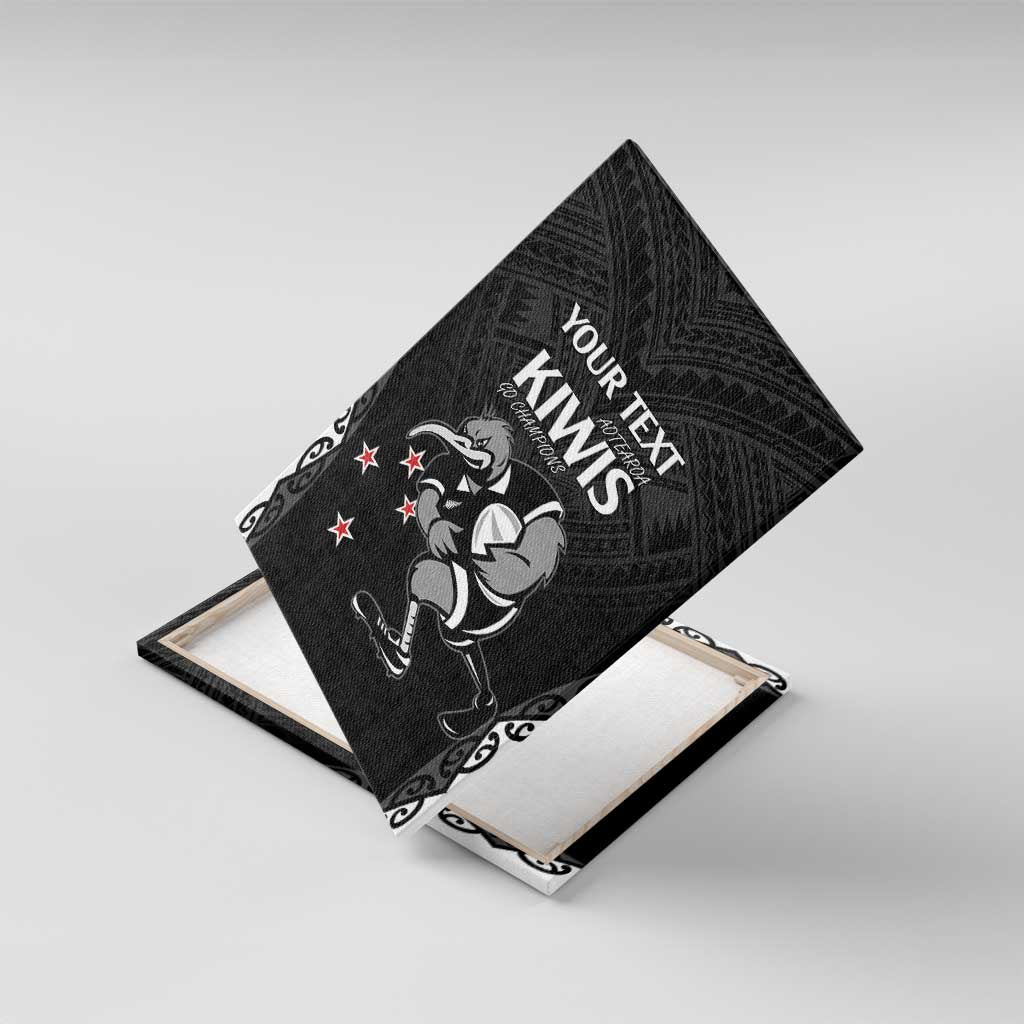 Aotearoa Rugby Custom Canvas Wall Art Maori Kiwi - Mascot Style LT14 With Frame Black - Polynesian Pride