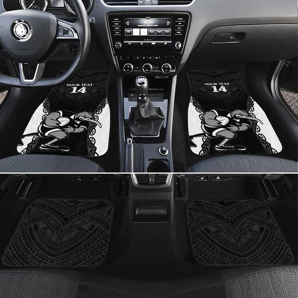 Aotearoa Rugby Custom Car Mats Maori Kiwi - Mascot Style LT14 Set 4pcs Black - Polynesian Pride