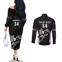 Aotearoa Rugby Custom Couples Matching Off The Shoulder Long Sleeve Dress and Long Sleeve Button Shirt Maori Kiwi - Mascot Style LT14 - Polynesian Pride