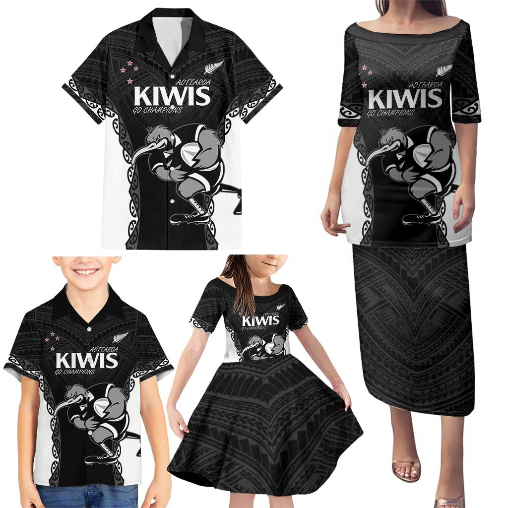 Aotearoa Rugby Custom Family Matching Puletasi and Hawaiian Shirt Maori Kiwi - Mascot Style