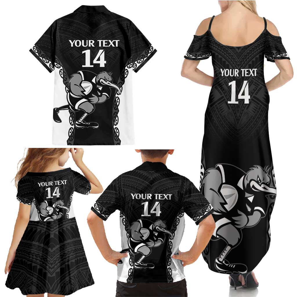 Aotearoa Rugby Custom Family Matching Summer Maxi Dress and Hawaiian Shirt Maori Kiwi - Mascot Style