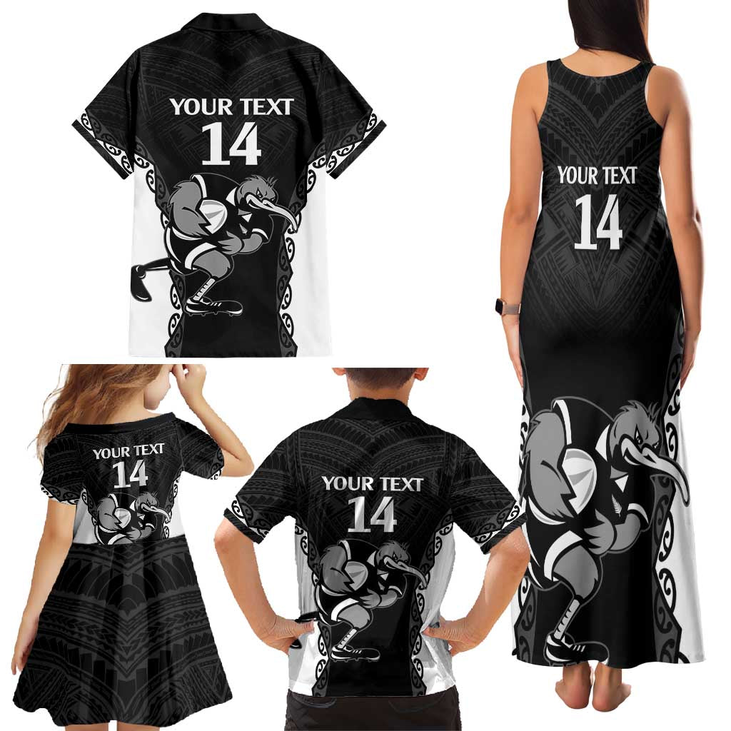Aotearoa Rugby Custom Family Matching Tank Maxi Dress and Hawaiian Shirt Maori Kiwi - Mascot Style
