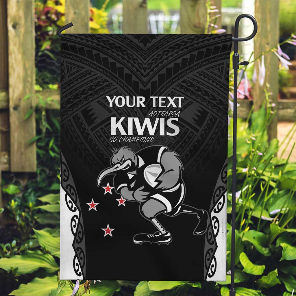 Aotearoa Rugby Custom Garden Flag Maori Kiwi - Mascot Style LT14 Garden Flag Black - Polynesian Pride