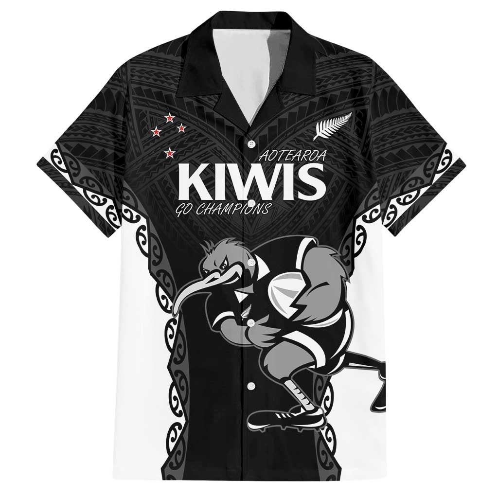 Aotearoa Rugby Custom Hawaiian Shirt Maori Kiwi - Mascot Style LT14 Black - Polynesian Pride