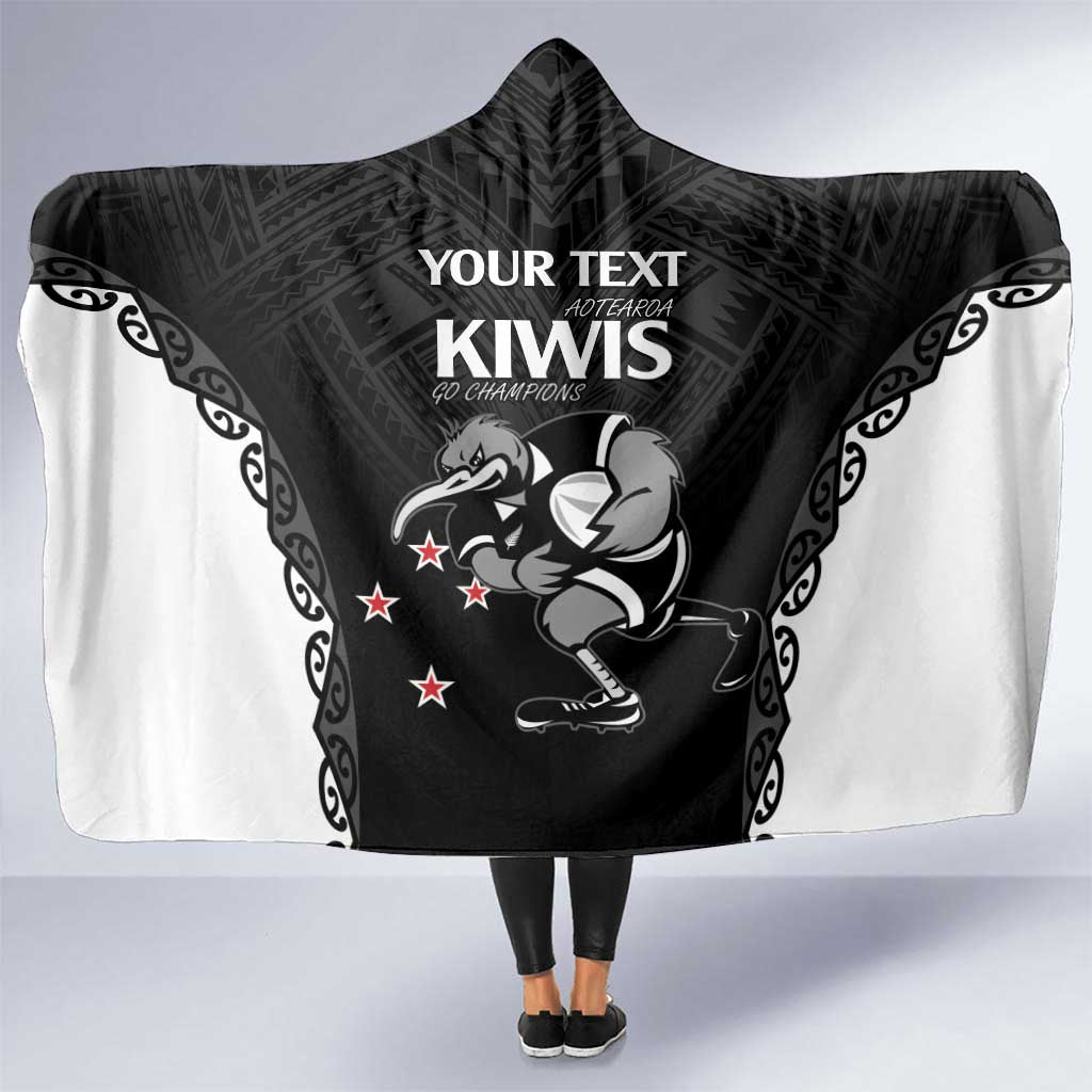 Aotearoa Rugby Custom Hooded Blanket Maori Kiwi - Mascot Style LT14 One Size Black - Polynesian Pride