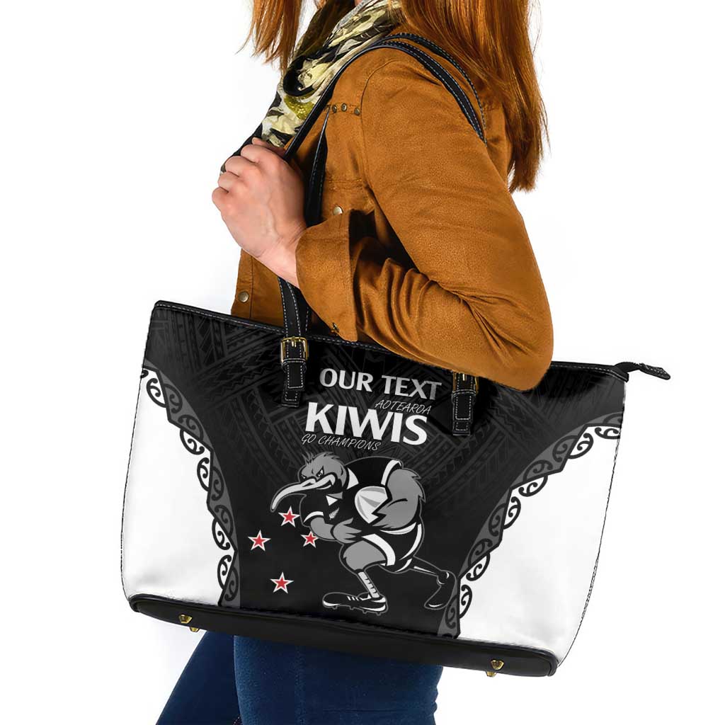 Aotearoa Rugby Custom Leather Tote Bag Maori Kiwi - Mascot Style