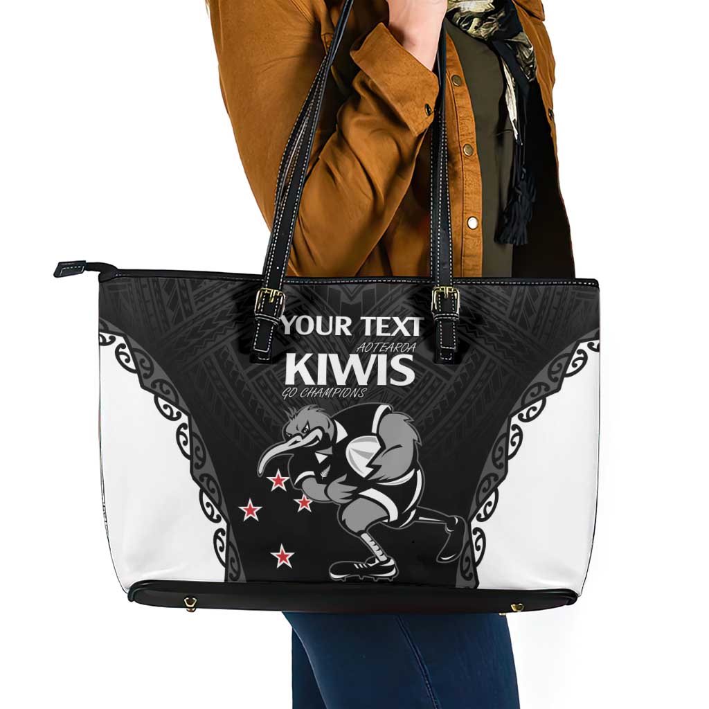Aotearoa Rugby Custom Leather Tote Bag Maori Kiwi - Mascot Style LT14 - Polynesian Pride