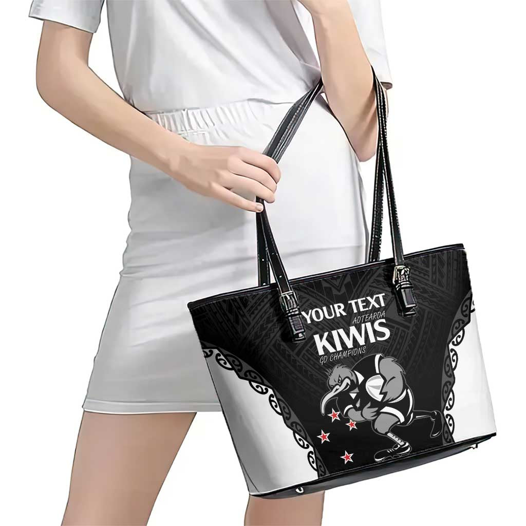 Aotearoa Rugby Custom Leather Tote Bag Maori Kiwi - Mascot Style LT14 - Polynesian Pride