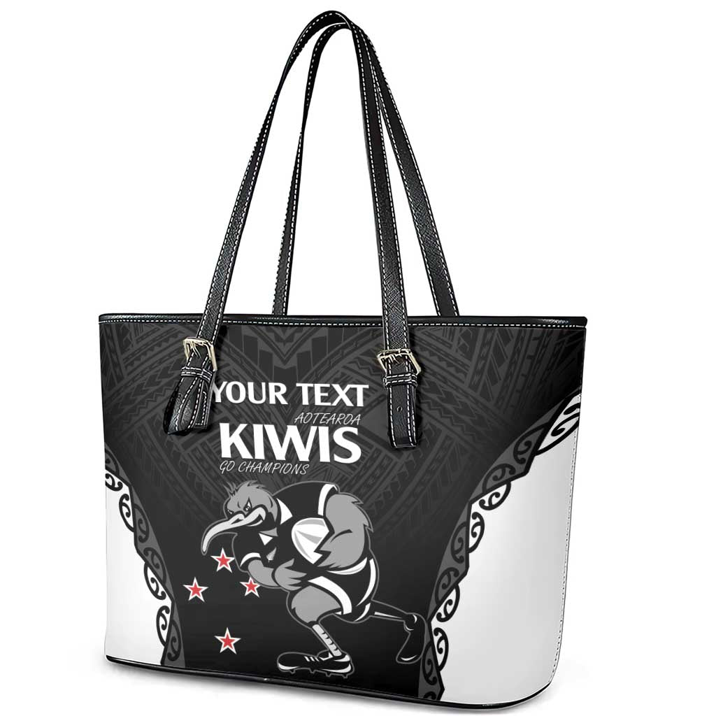 Aotearoa Rugby Custom Leather Tote Bag Maori Kiwi - Mascot Style LT14 - Polynesian Pride
