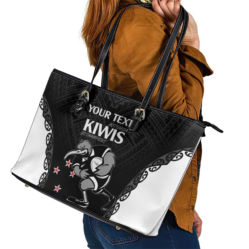 Aotearoa Rugby Custom Leather Tote Bag Maori Kiwi - Mascot Style LT14 - Polynesian Pride