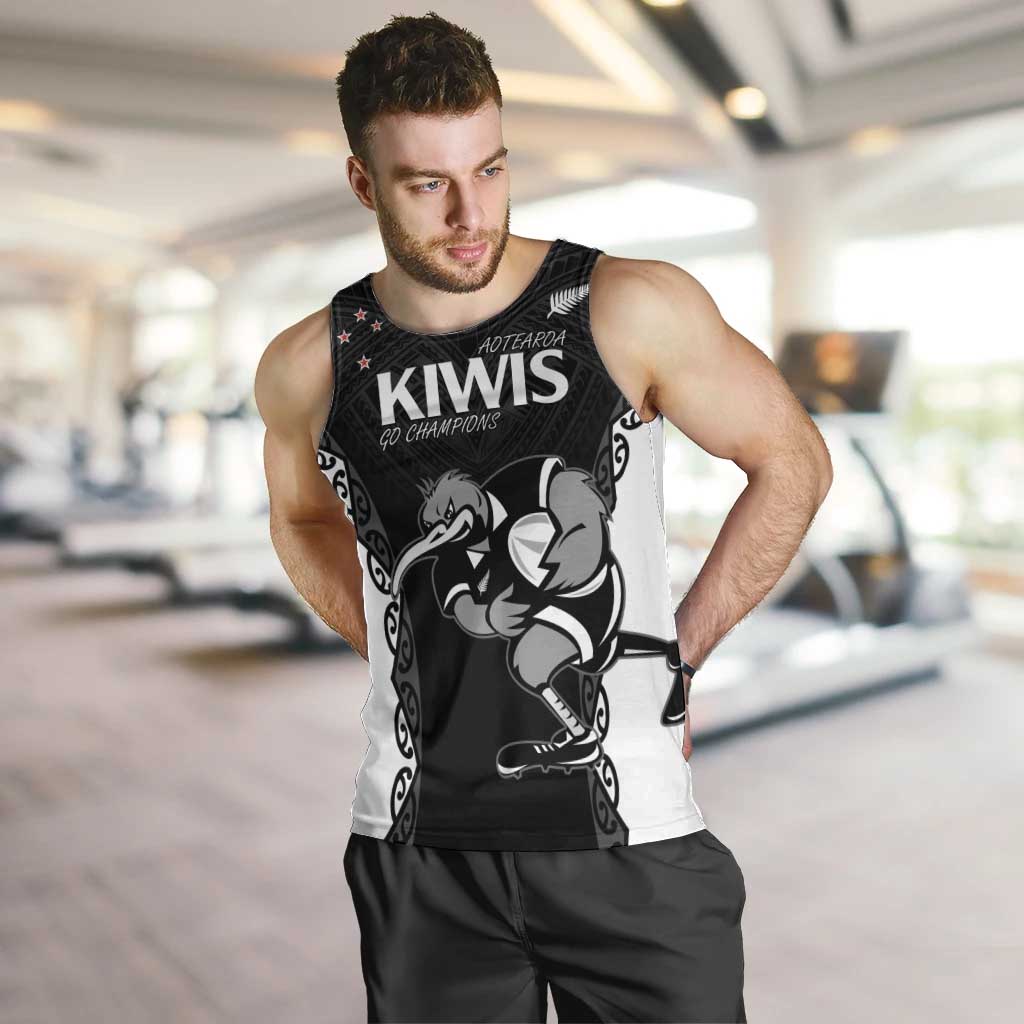 Aotearoa Rugby Custom Men Tank Top Maori Kiwi - Mascot Style LT14 Black - Polynesian Pride