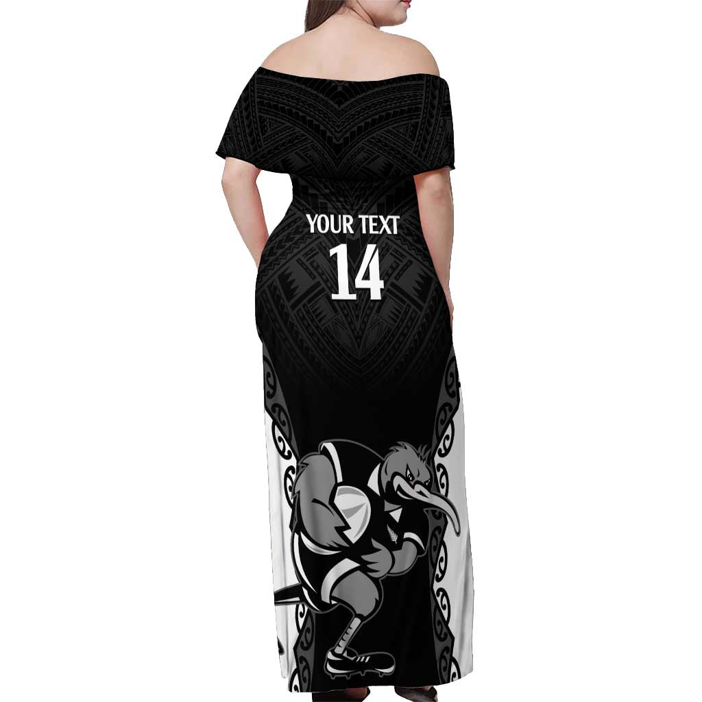 Aotearoa Rugby Custom Off Shoulder Maxi Dress Maori Kiwi - Mascot Style LT14 - Polynesian Pride