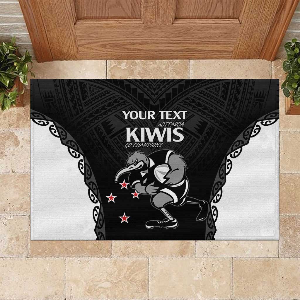 Aotearoa Rugby Custom Rubber Doormat Maori Kiwi - Mascot Style LT14 Black - Polynesian Pride