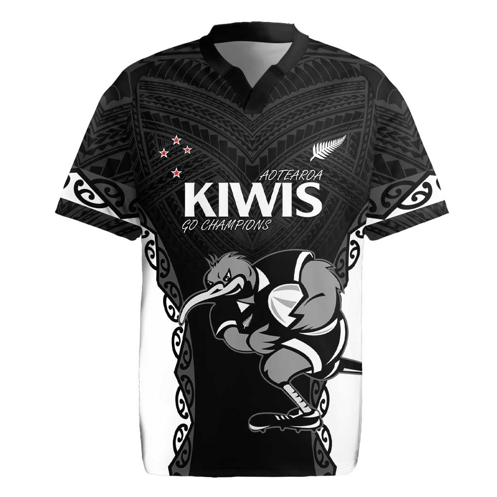 Aotearoa Rugby Custom Rugby Jersey Maori Kiwi - Mascot Style LT14 Black - Polynesian Pride