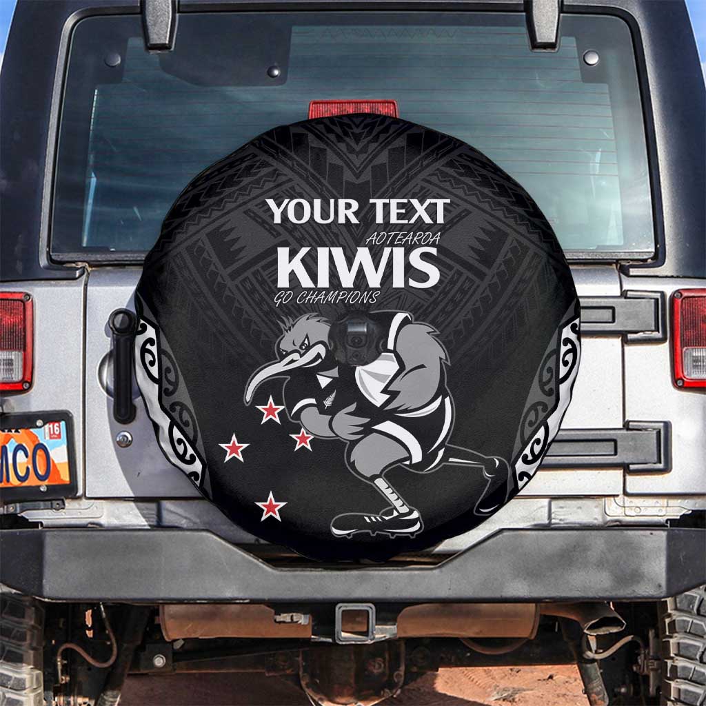 Aotearoa Rugby Custom Spare Tire Cover Maori Kiwi - Mascot Style LT14 Black - Polynesian Pride
