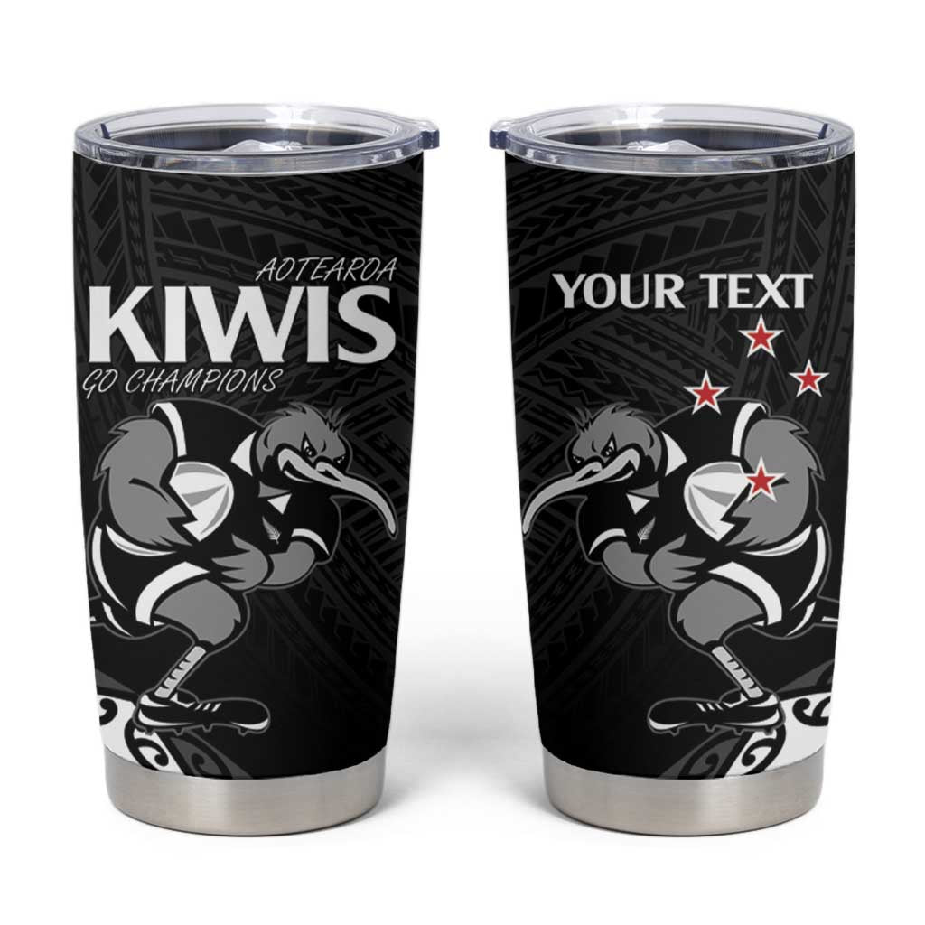 Custom Aotearoa Rugby Tumbler Cup Maori Kiwi - Mascot Style LT14 Black - Polynesian Pride