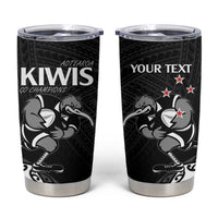 Custom Aotearoa Rugby Tumbler Cup Maori Kiwi - Mascot Style LT14 Black - Polynesian Pride