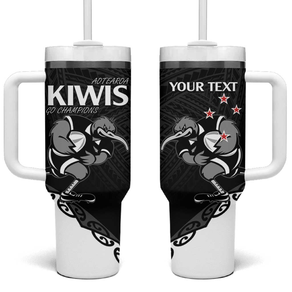 Custom Aotearoa Rugby Tumbler With Handle Maori Kiwi - Mascot Style LT14 One Size: 40 oz Black - Polynesian Pride