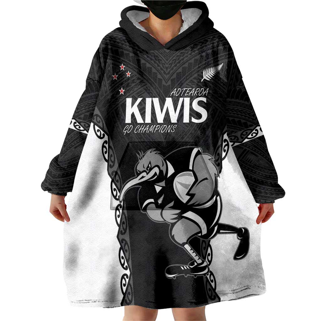Aotearoa Rugby Custom Wearable Blanket Hoodie Maori Kiwi - Mascot Style LT14 - Polynesian Pride