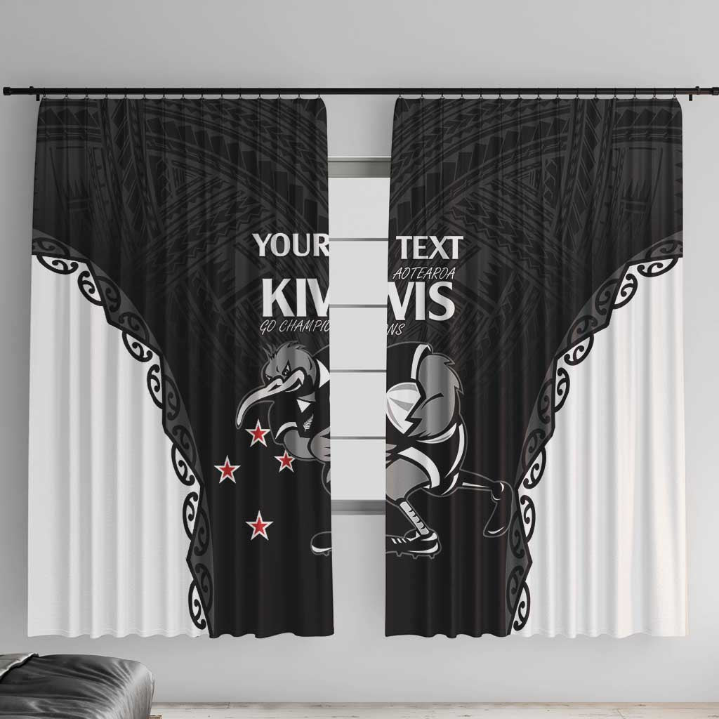 Aotearoa Rugby Custom Window Curtain Maori Kiwi - Mascot Style LT14 With Hooks Black - Polynesian Pride